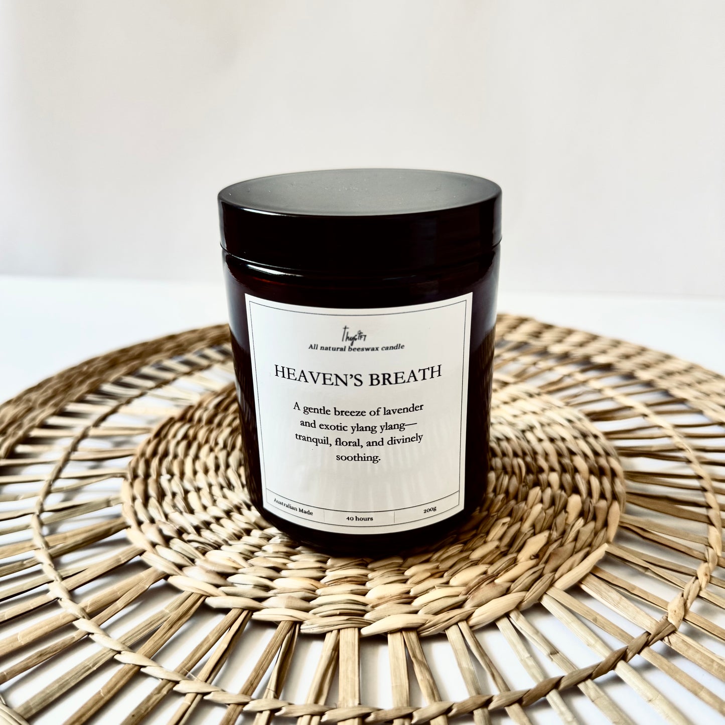 Heaven’s Breath – Scented Beeswax Candle | 200g Amber Glass Jar | Thy Gift