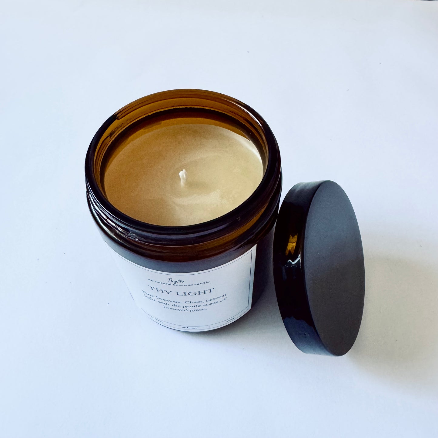 Thy Gift – 100% Pure Australian Beeswax Candle | Unscented | 200g Amber Glass Jar | Handpoured with Cotton Wick