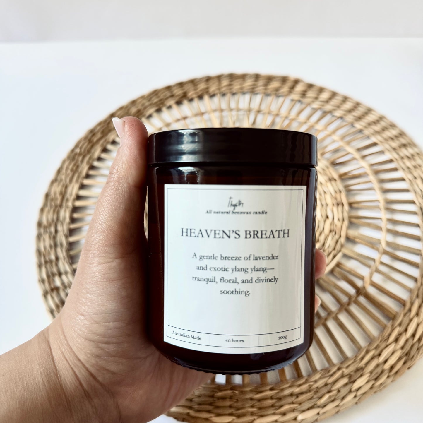 Heaven’s Breath – Scented Beeswax Candle | 200g Amber Glass Jar | Thy Gift