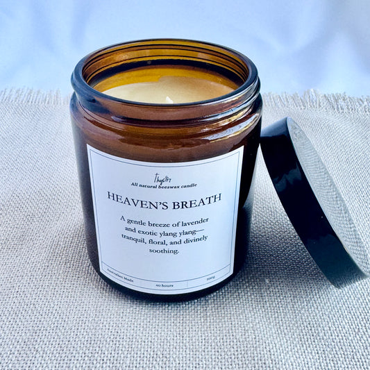 Heaven’s Breath Scented Beeswax Candle | 200g Amber Jar