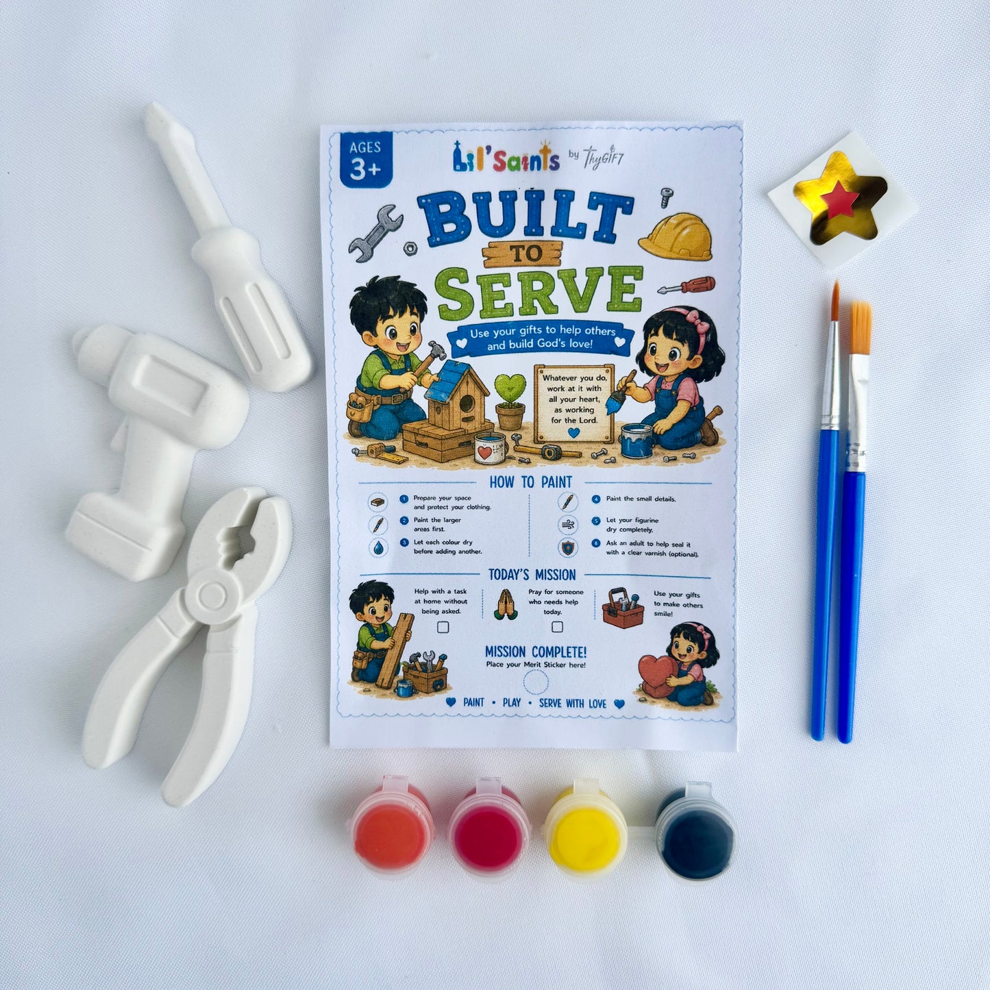 Built to Serve Plaster Figurine | Lil’ Saints by Thy Gift