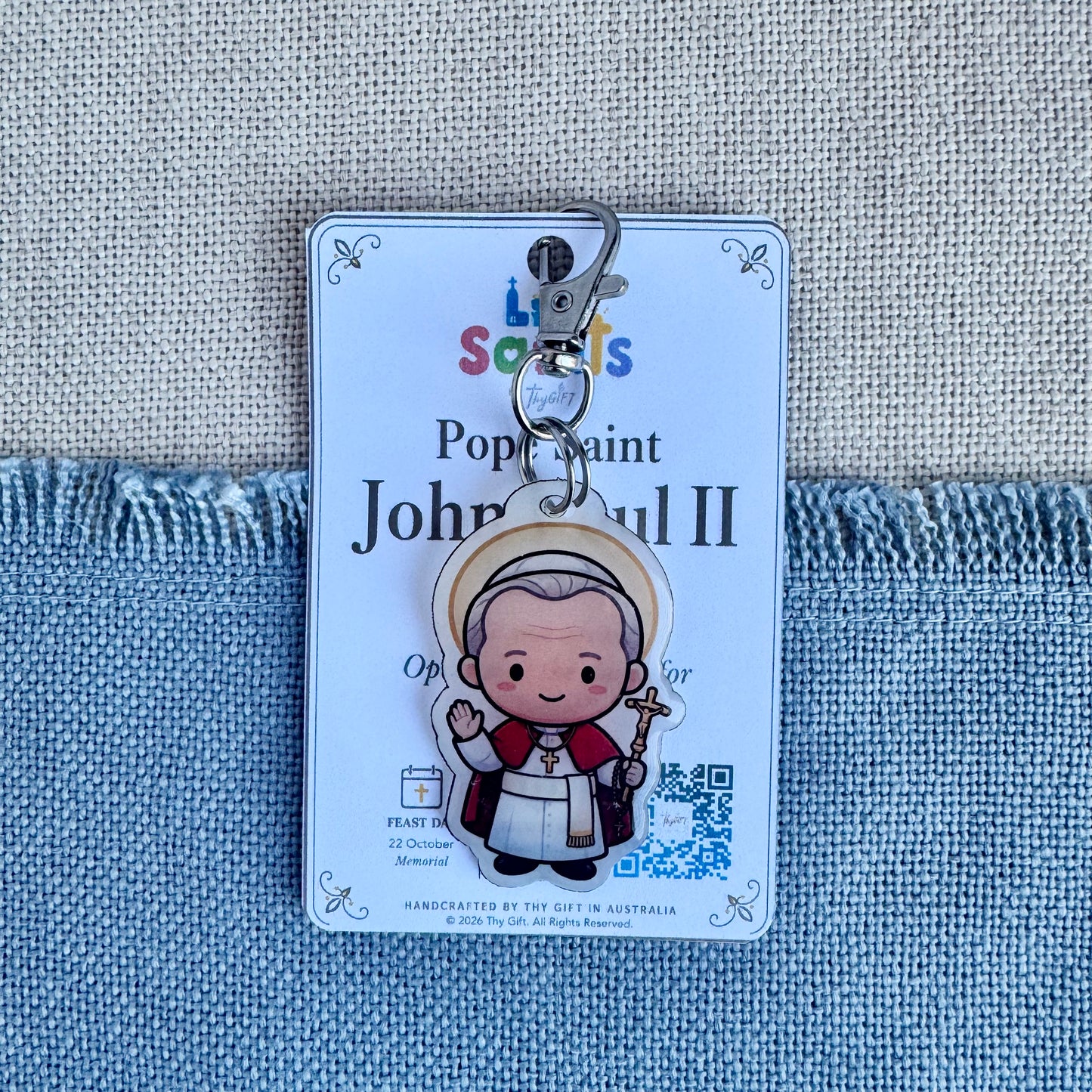 Pope Saint John Paul II Lil’ Saints Keychain | Thy Gift