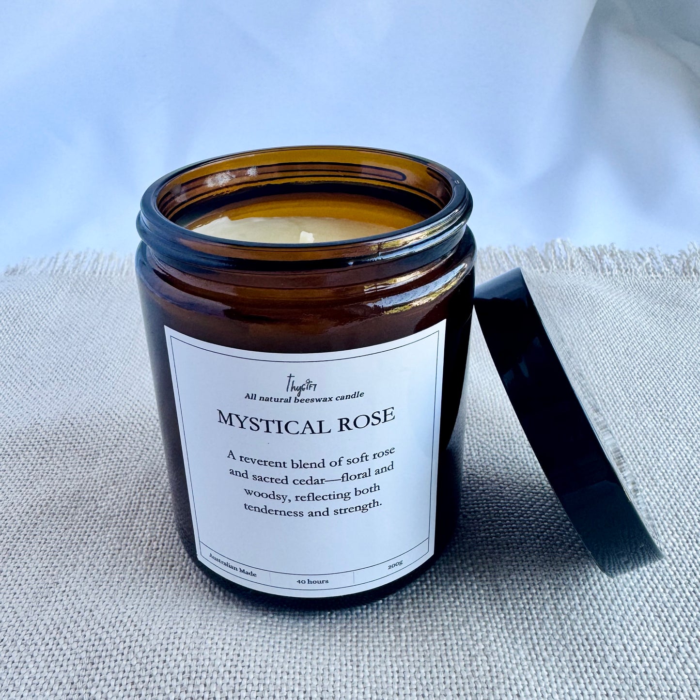 Mystical Rose Scented Beeswax Candle | 200g Amber Jar