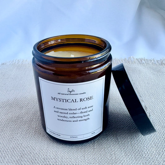 Mystical Rose Scented Beeswax Candle | 200g Amber Jar