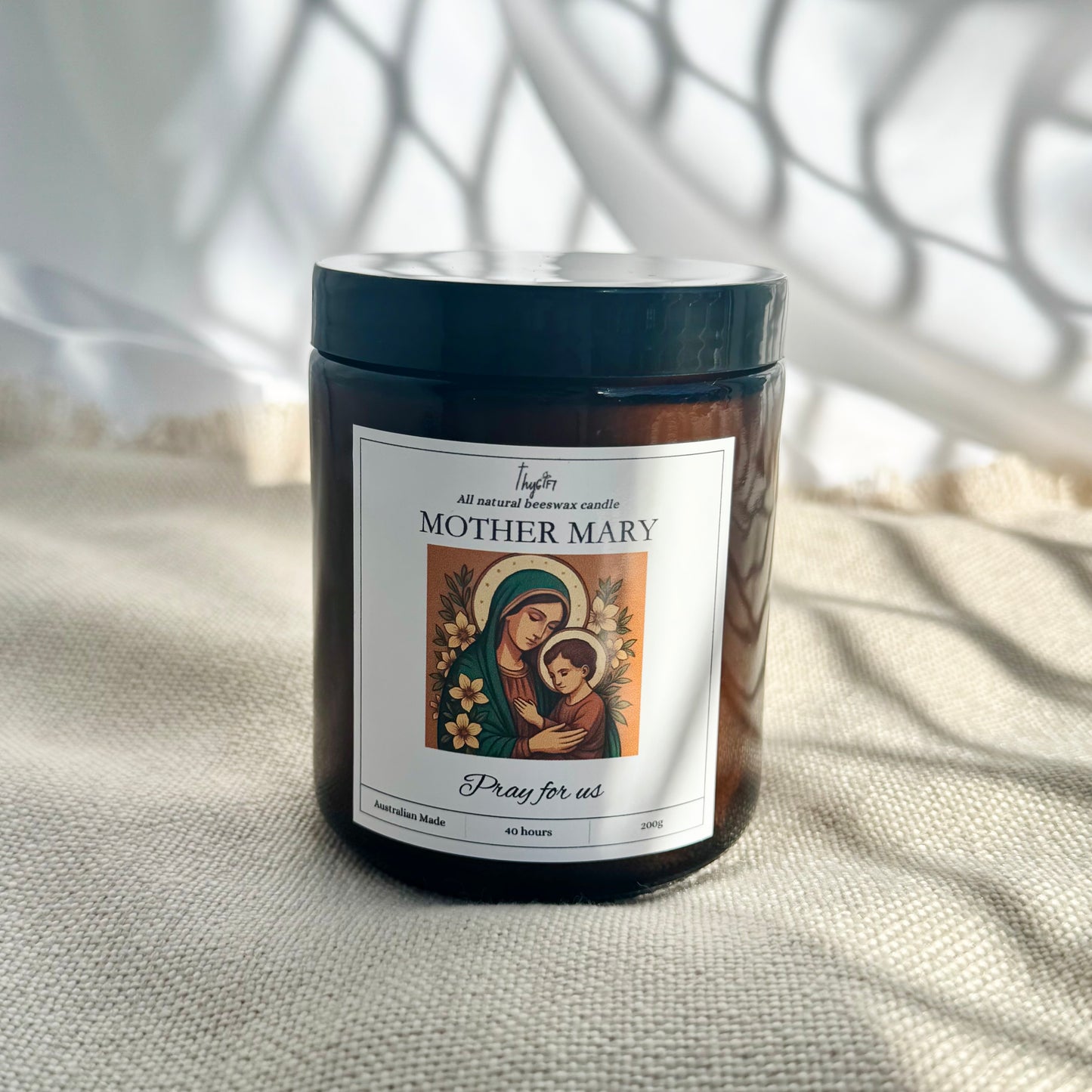 Mother Mary – Pure Beeswax Devotional Candle | 200g Amber Jar