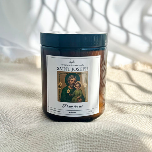 St Joseph Pure Beeswax Devotional Candle | 200g Amber Jar