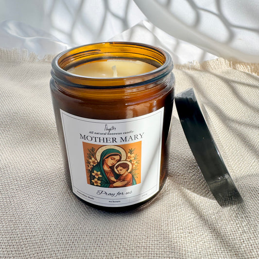 Mother Mary – Pure Beeswax Devotional Candle | 200g Amber Jar