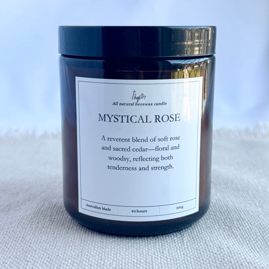 Mystical Rose Scented Beeswax Candle | 200g Amber Jar