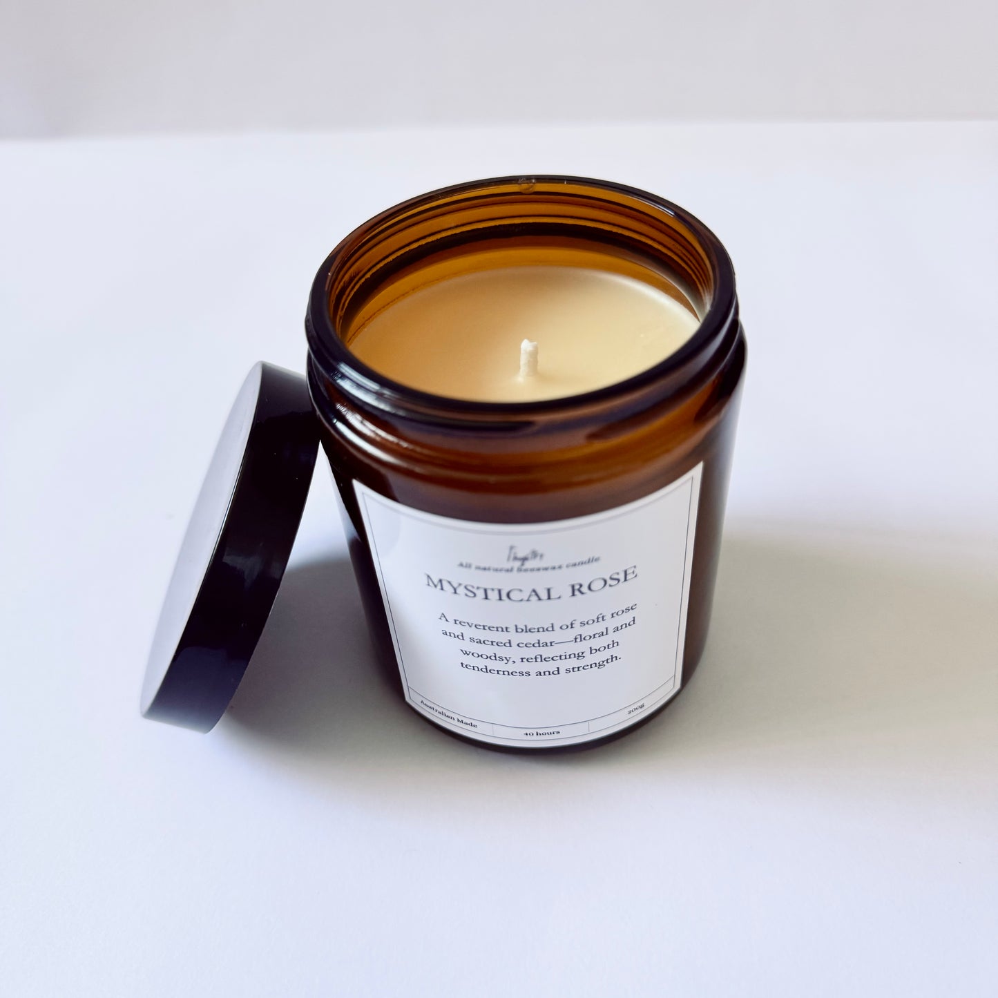 Mystical Rose – Scented Beeswax Candle | 200g Amber Glass Jar | Thy Gift