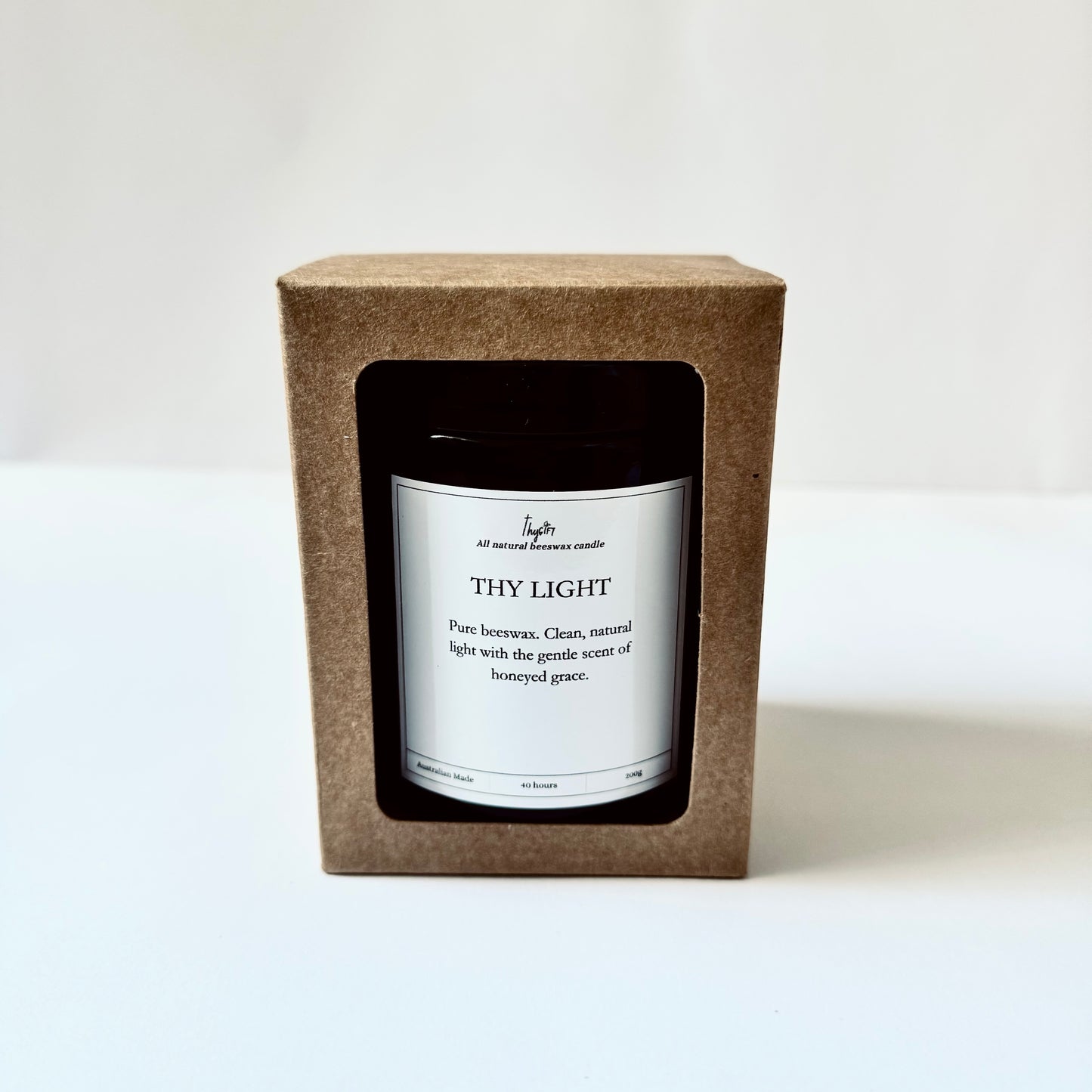 Thy Gift – 100% Pure Australian Beeswax Candle | Unscented | 200g Amber Glass Jar | Handpoured with Cotton Wick