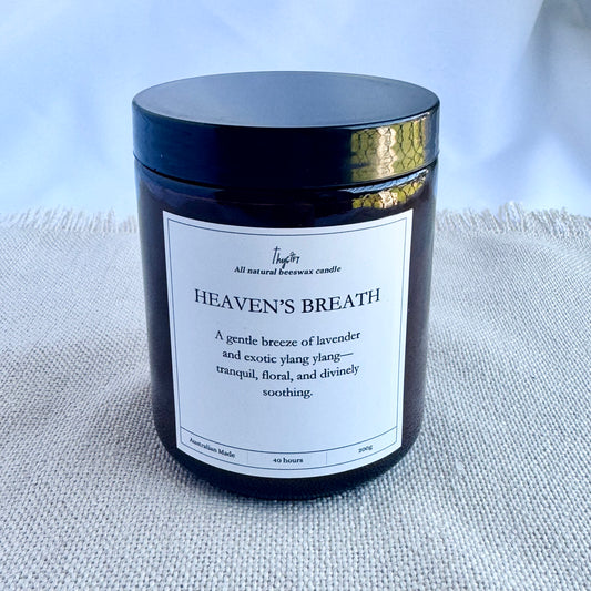 Heaven’s Breath Scented Beeswax Candle | 200g Amber Jar
